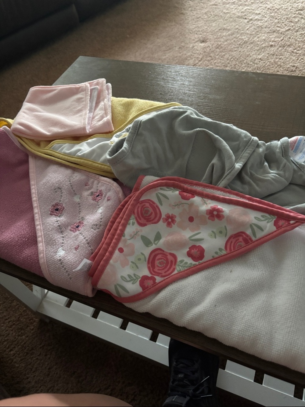 Floral Hooded Baby Towel Set in Pink and White
